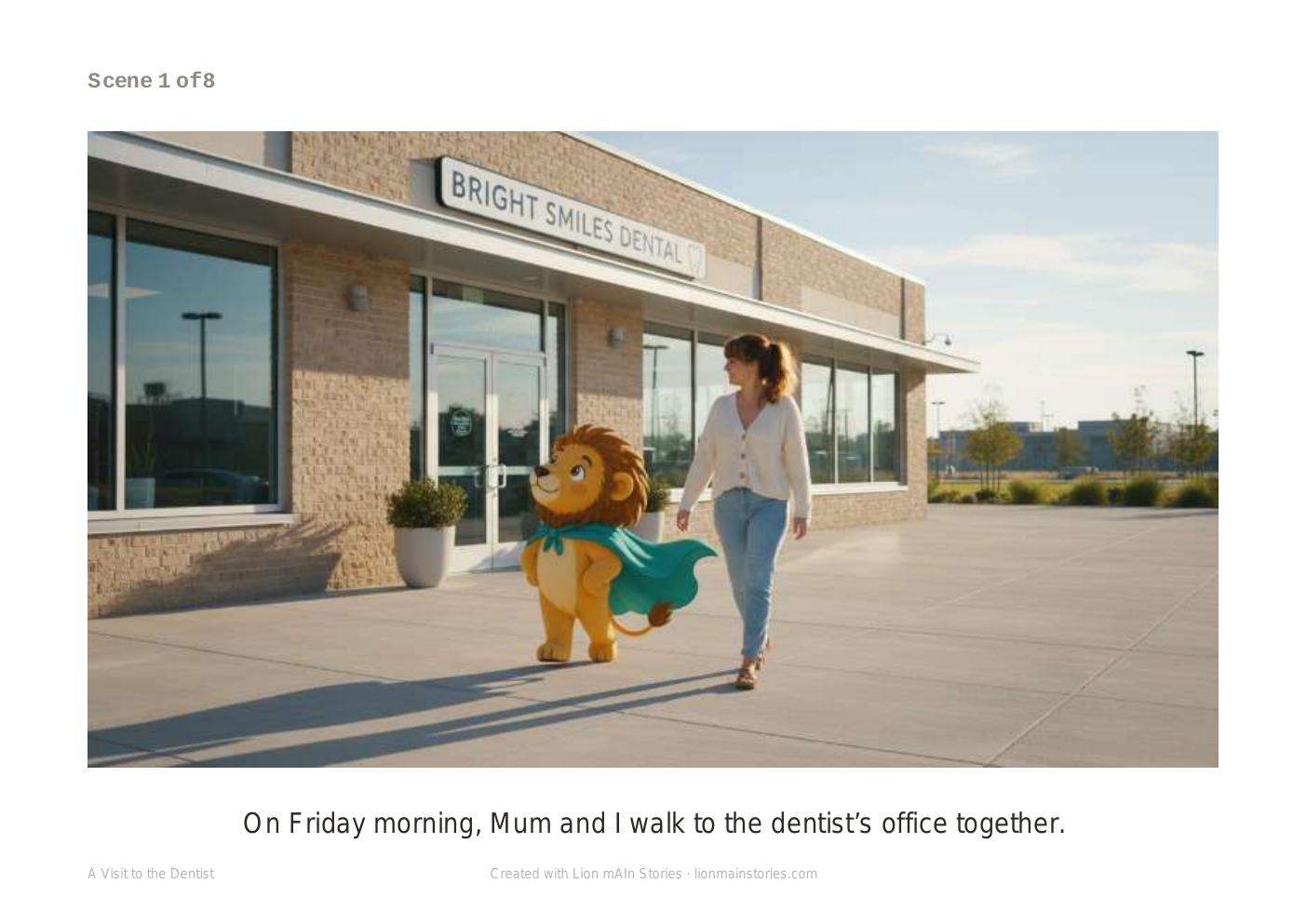 Sample PDF page: Liam walking to the dentist with Mum