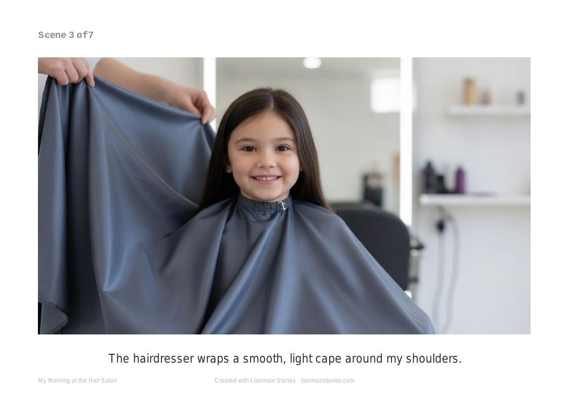Sample PDF page showing a child smiling in a salon chair with a cape